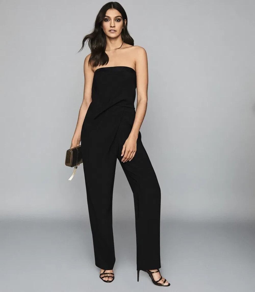 Reiss Toni Silk Satin Trimmed Strapless Tube Sleeveless Bandeau Jumpsuit Size 2